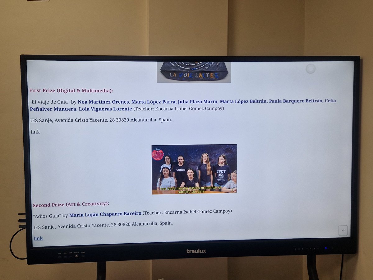 SanjeMARES's tweet photo. 🎉🏆 ¡Enhorabuena a nuestras alumnas!🥇 Primer Premio (Digital &amp; Multimedia) en “Astronomy in All Seasons: Goodbye Gaia 2025” por su proyecto “El viaje de Gaia”. 🌌🚀
👏 Felicidades a Noa, Marta, Julia, Marta, Paula, Celia y Lola, y a su profesora @campoy_encarnai https://t.co/li9XJ8v80R