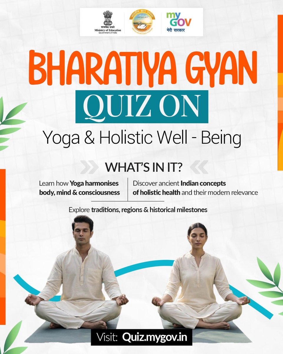 transformIndia's tweet image. Yoga unites body, mind, and consciousness 

Discover its timeless wisdom with the Bharatiya Gyan Quiz on Yoga &amp;amp; Holistic Well-Being.

Participate 👉 quiz.mygov.in/quiz/bharatiya…

#HealthyIndia #YogaForLife @EduMinOfIndia