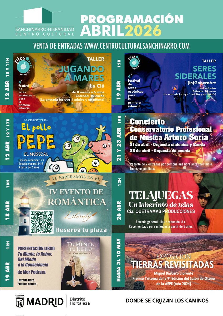 CCSanchinarro's tweet photo. ¡Abril llega cargado de cultura para todos! 🎭👶🎶 https://t.co/TOmtnyUYAH