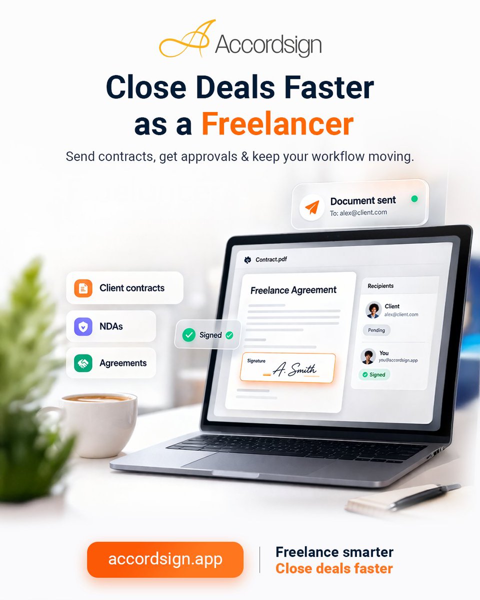 SeedDataSystems's tweet image. Close deals faster as a freelancer.
No subscriptions.
Pay only for what you use.
Start now 👉 accordsign.app
#Accordsign #Freelancer #eSignature #SaaS