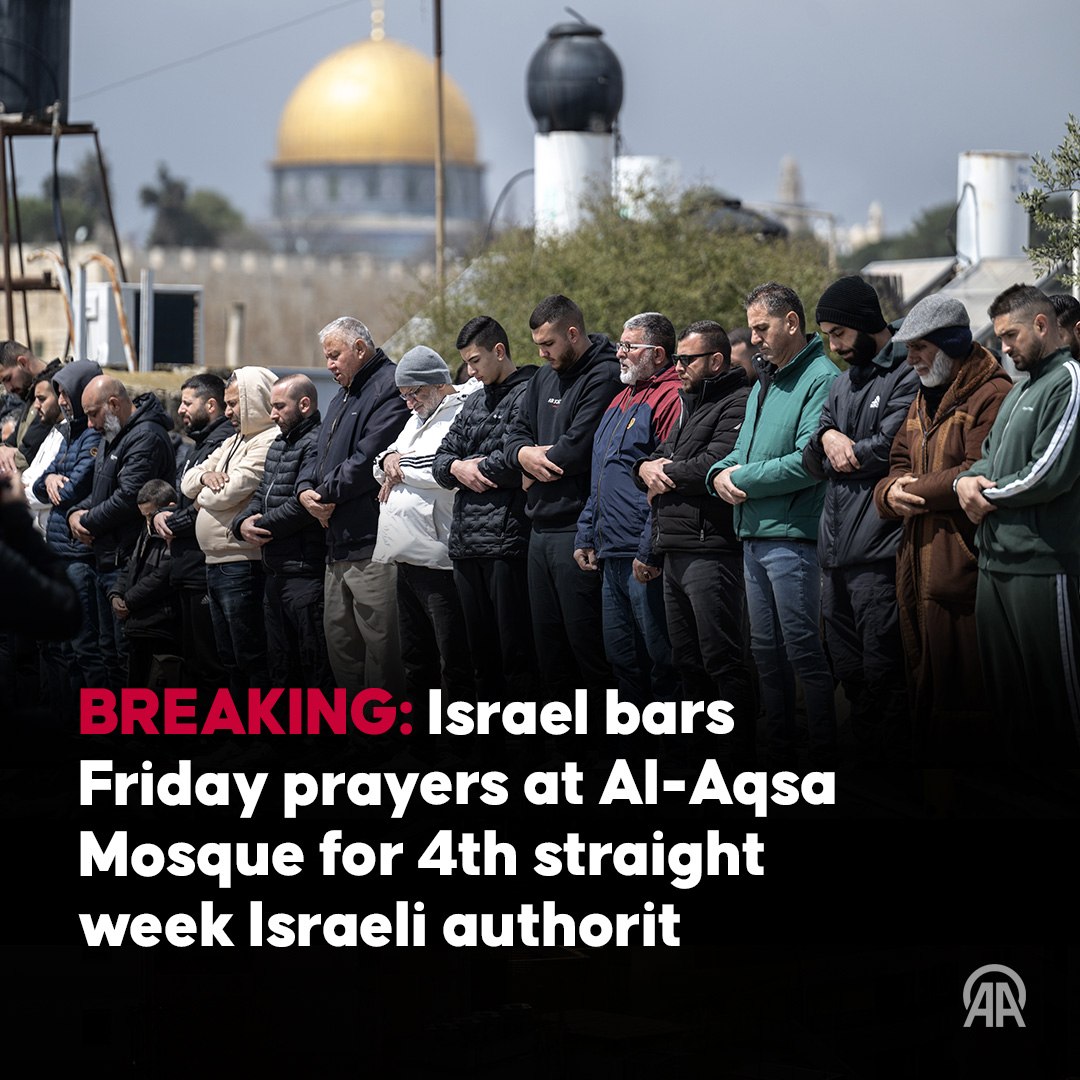numanmazlan's tweet photo. Israel larang solat Jumaat di Masjid al-Aqsa untuk minggu ke-4 berturut-turut. Rejim itu mendakwa langkah “darurat” berkaitan perang Iran sebagai alasan menghalang jemaah daripada memasuki tapak suci di Baitulmaqdis tersebut. https://t.co/cP7gIuCLqt