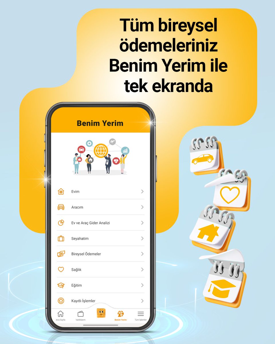 VakifBank's tweet photo. VakıfBank Mobil’in Benim Yerim menüsünden tüm bireysel ödemelerinizi yönetebilir ve giderlerinizi tek bir ekrandan kontrol edebilirsiniz. Detaylı bilgi için https://t.co/pAFcT48Dov sitemizi ziyaret edebilirsiniz. #DaimaSeninle https://t.co/nkm9f8ddjq