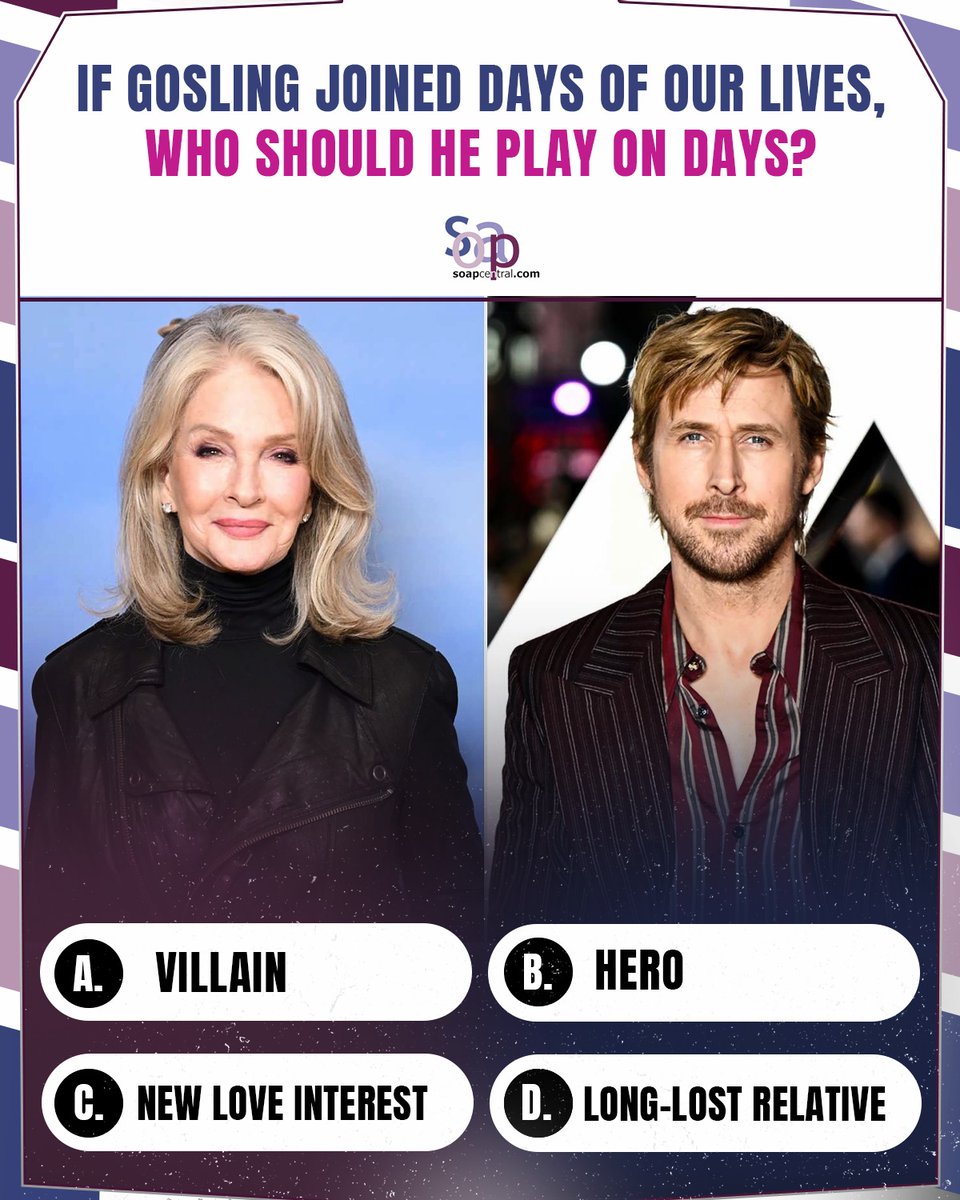 soapcentral's tweet image. Do you think Ryan Gosling will actually accept Deidre Hall's invitation?
Which other Hollywood stars would you love to see on soaps?

#DaysOfOurLives #DOOL #Days