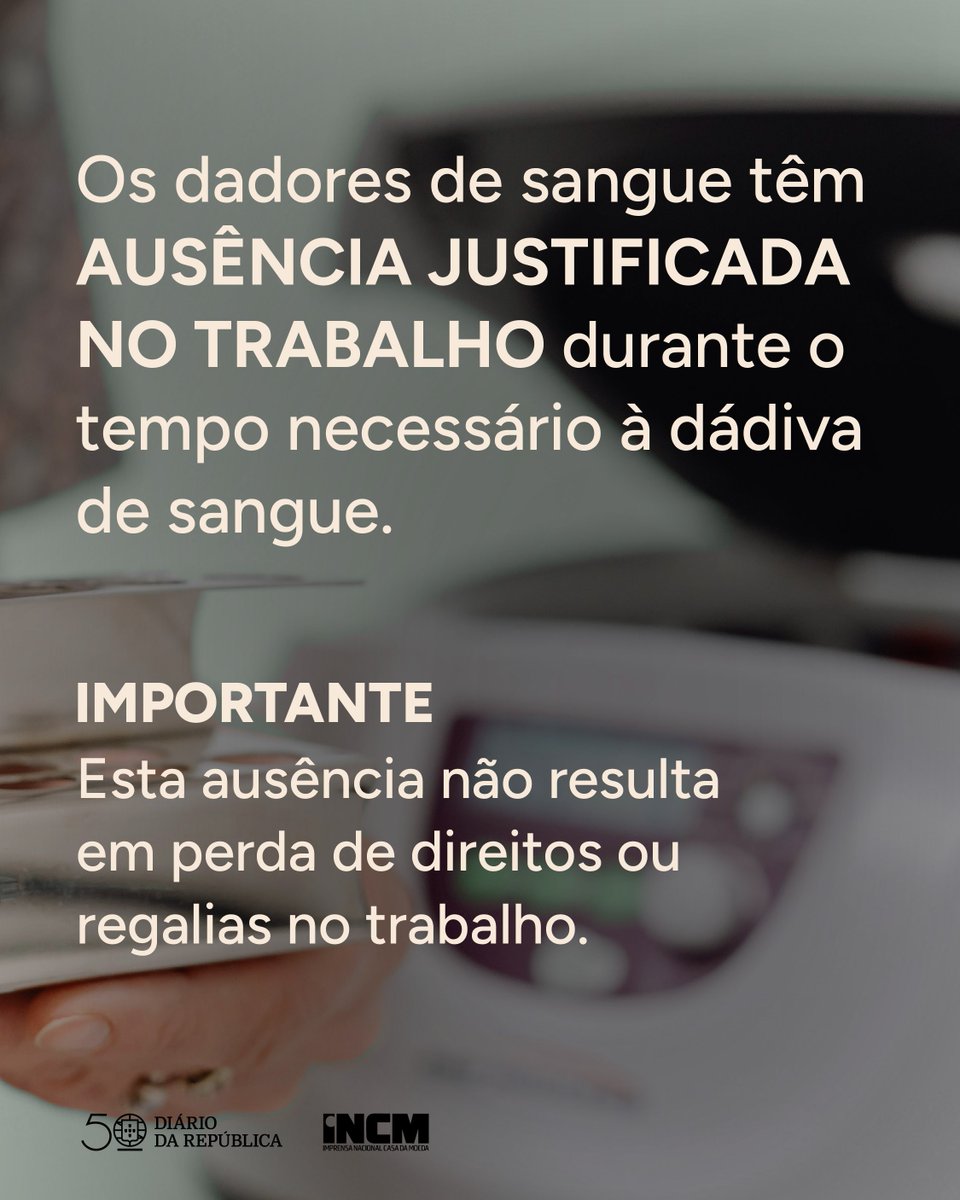 diariorepublica's tweet photo. 🩸 Quer ser dador de sangue? Conheça os seus direitos!
Hoje, no Dia Nacional do Dador de Sangue, partilhamos alguns na publicação.
#diariodarepublica #dador #doesangue https://t.co/5CGmakDgo8