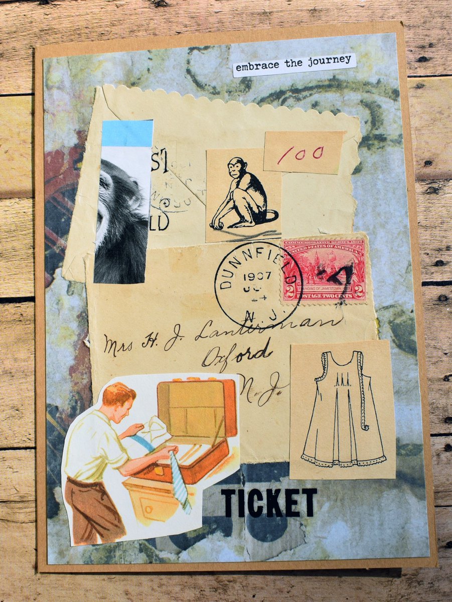 JanetteFuller's tweet image. This collage has the following elements:
A piece of clothing;
A wild animal;
Starts with an S;
Cursive writing;
A decorative border;
Wrapping paper.

#collage #collageart #cutandpaste #analogcollage #vintage #ephemera #handmade #papercrafts #art