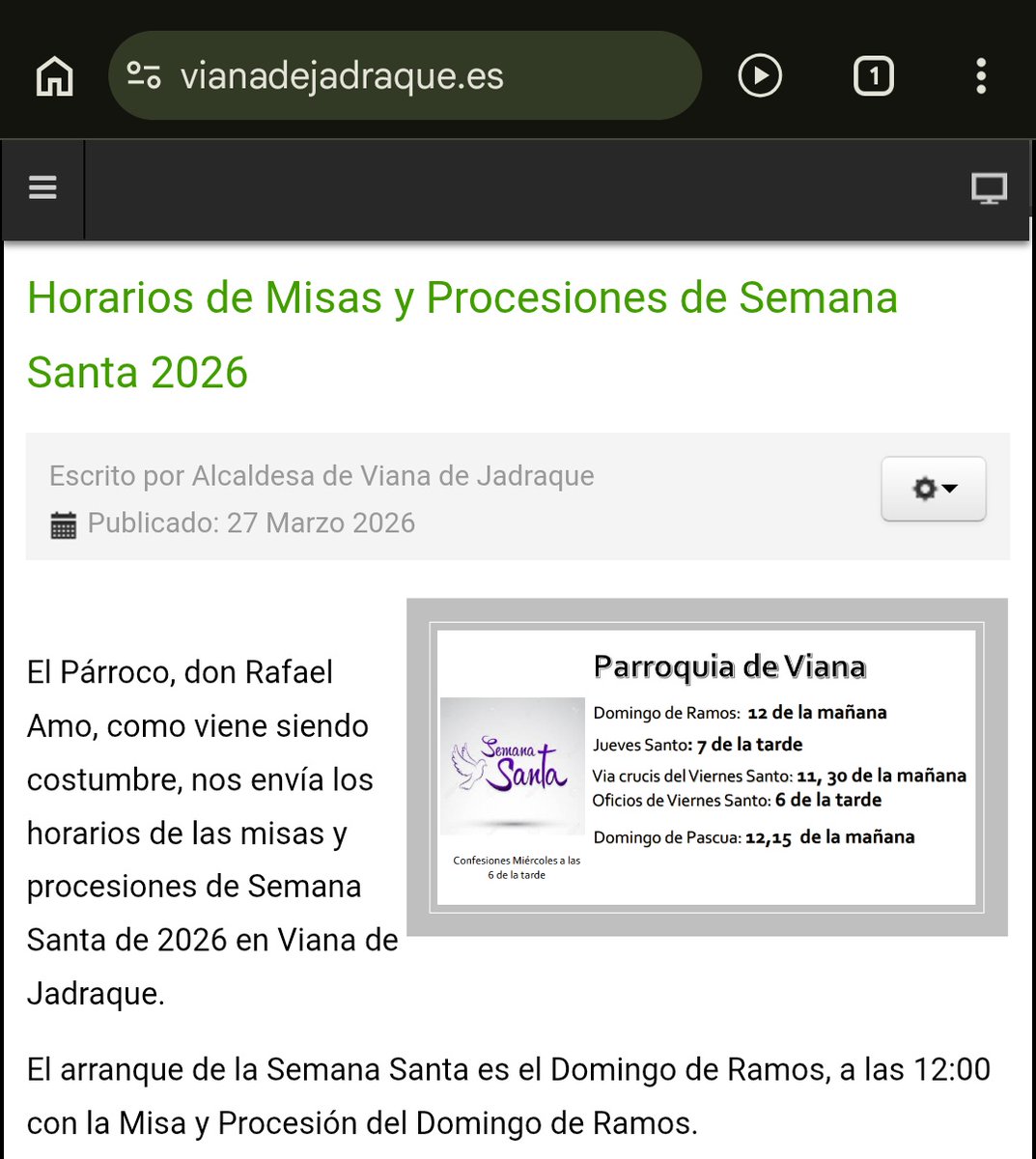✝️Horarios de Misas y Procesiones de #SemanaSanta 2026 en #VianadeJadraque ⛪

ℹ️La info aquí: vianadejadraque.es/86-noticias/61…