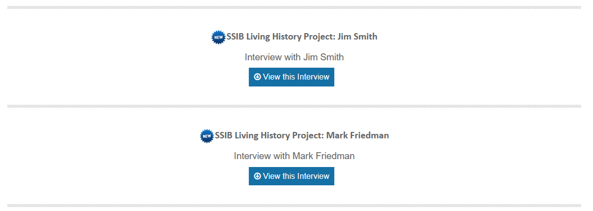 SSIBsociety's tweet photo. Our SSIB Living History Project members have been hard at work! Check out the 2 new postings on our website: https://t.co/NrwRWNS0hn  
New interviews with Jim Smith and Mark Friedman. https://t.co/JAko2pMr4p