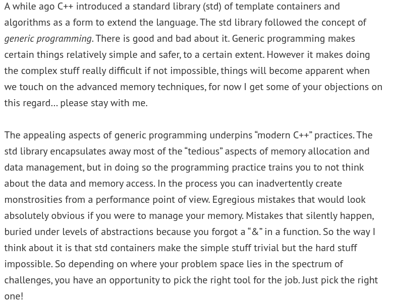 htw6174's tweet photo. @nk @wookash_podcast Thanks for linking his site, I'm enjoying what I've read so far. However I haven't seen anything I would describe as "cpp maximalist", quite the opposite. It looks closer to the kind of person Łukasz described, very conscious of the disadvantages of more abstracted features: https://t.co/rlMpKBQ2SJ