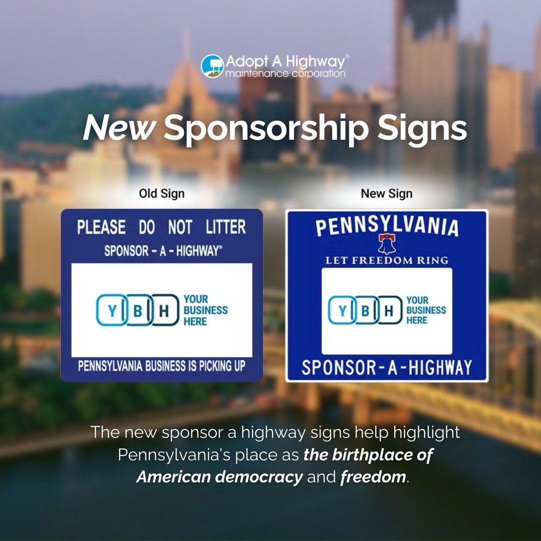 SponsorAHighway's tweet image. Your brand could be one of the first things travelers notice in Pennsylvania! 🛣️

Sponsor a highway, reach countless of drivers, and support cleaner roads 💙

👉 Own the mile and make your brand impossible to miss: adoptahighway.com #brandvisibility
