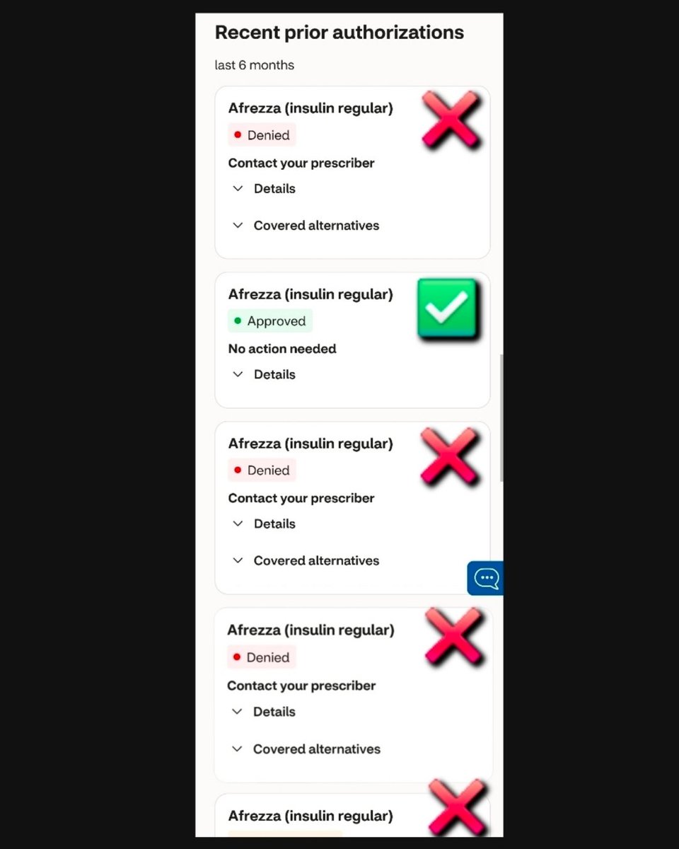 After nearly 5 months of prodding, insurance denials, endless phone calls, and emails…I finally got #Afrezza Inhalation Powder covered by a insurance!! This stuff is not cheap but so critically important to me as a #T1D to achieve normal blood sugars.

I genuinely didn’t think