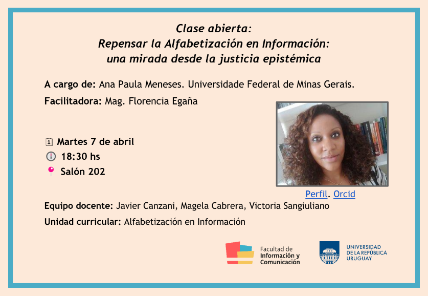FicUdelar's tweet photo. 🔶𝘾𝙡𝙖𝙨𝙚 𝙖𝙗𝙞𝙚𝙧𝙩𝙖🔶
Martes 7/4 a las 18.30 en el salón 202 de la FIC (San Salvador 19944, piso 2). 
Más información➡️https://t.co/0XH6Y2SvkX https://t.co/22IC76fNMJ
