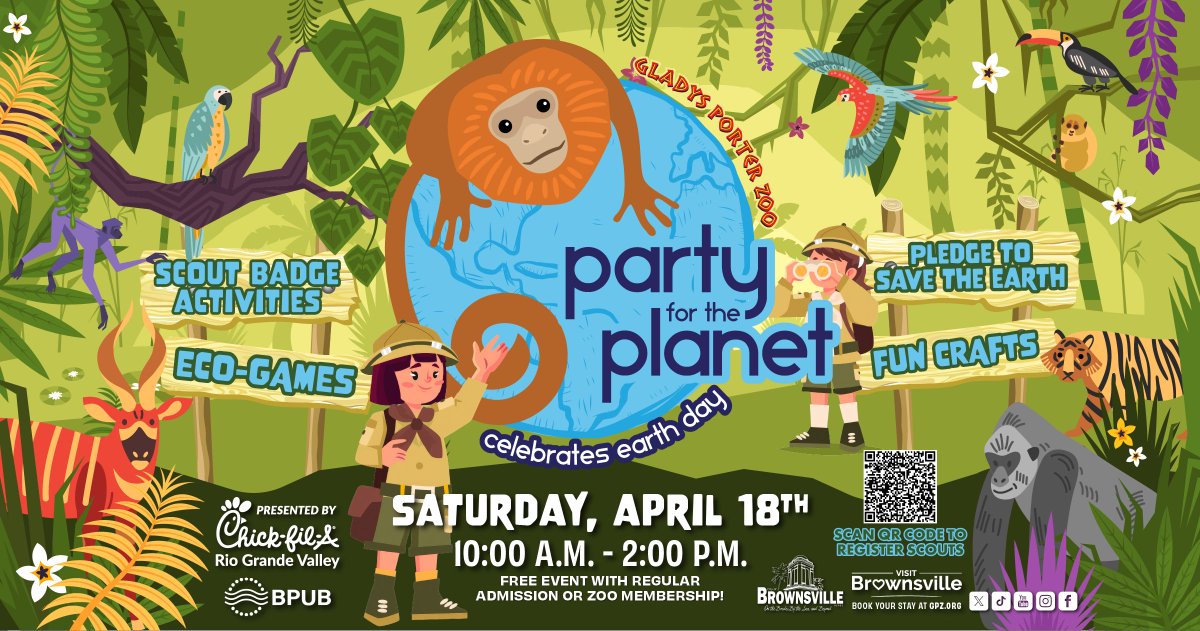 GladysPorterZoo's tweet image. Help our planet bloom! 🌍🌺
Join us at the Zoo for Party for the Planet, presented by @ChickFilA_RGV!
Your nature-loving kids will enjoy learning how they can give pollinators a helping hand. 🐝

#EarthDay #GPZoo #PartyforthePlanet