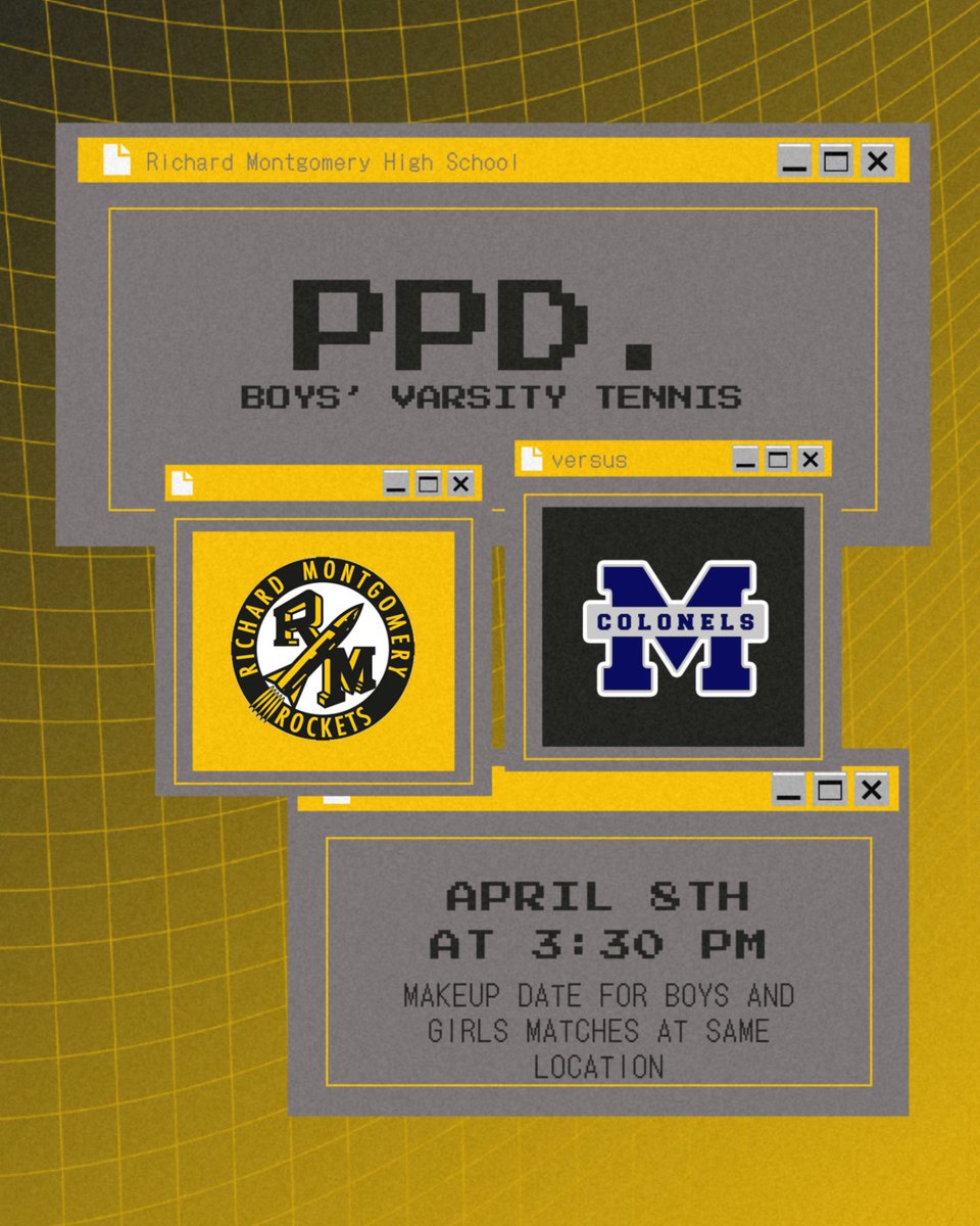 RocketsSportsRM's tweet photo. Today's Varsity Tennis Matches with Magruder have been PPD. to Wednesday April 8th https://t.co/hxB2PDMF3R