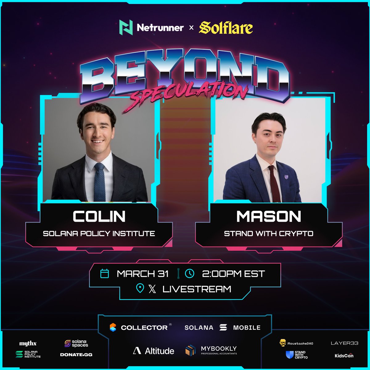 masonlynaugh's tweet photo. Pumped to join the @solflare / @NetrunnerTax charity livestream benefiting @standwithcrypto on Tuesday!

One of my goals this year is making sure the Solana community is mobilized for the midterms, and I'm glad to share the stage with @thecolinmclaren from @SolanaInstitute. https://t.co/SqD1BJL7Iu