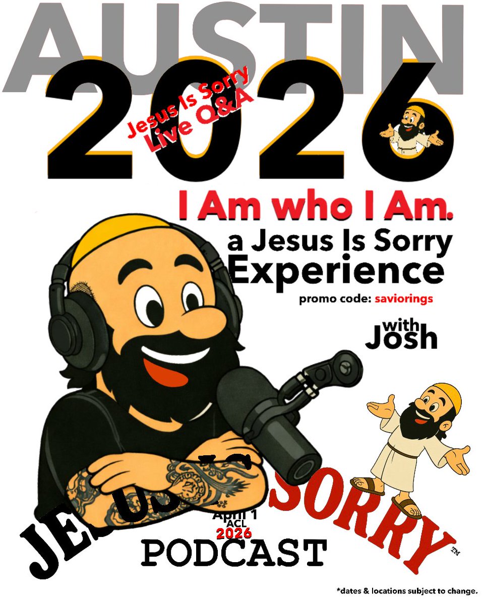 JesusIsSorry's tweet photo. You don’t want to miss this once in a lifetime podcasting crossover experience: Joe Rogan and Jesus Is Sorry Podcast LIVE @ #ACLLive — No foolin!

#Jesus2026 #JoeRogan #April1 https://t.co/hZ8LFRCVh4