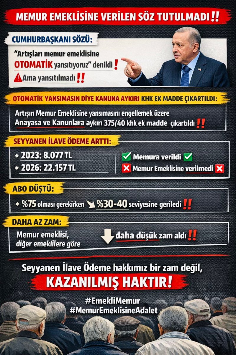 <a href="/SalihUzunDr/">Salih Uzun</a> Sayın Vekilim, 
Her zaman ki gibi Tv başındayım, çok sıkıntılar var biliyorum <a href="/herkesicinCHP/">CHP 🇹🇷</a> #emeklimemur'dan bahsetmeyince bizlerin seyyanen sorunu dillendirilmiyor, unutulan bir kesim haline geldik, sorunumuz gittikçe artarak devam ediyor,Sayın Genel başkanım <a href="/eczozgurozel/">Özgür Özel</a>'den