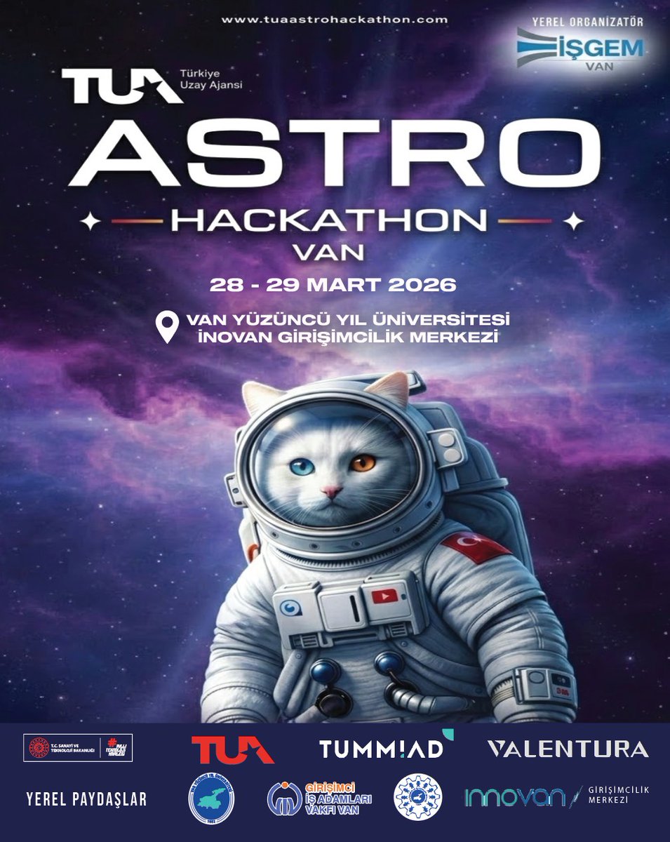 HaberVANYYU's tweet photo. 🚀 Astro Hackathon Van
Uzay ve teknoloji meraklılarını bir araya getiren Astro Hackathon’a siz de katılın, projelerinizi hayata geçirme fırsatı yakalayın.
📅 28 – 29 Mart 2026
📍 Van YYÜ İnnovan Girişimcilik Merkezi
#AstroHackathon #Uzay #Teknoloji
#VanYüzüncüYılÜniversitesi #VanYYÜ #VanYYÜEtkinlikleri