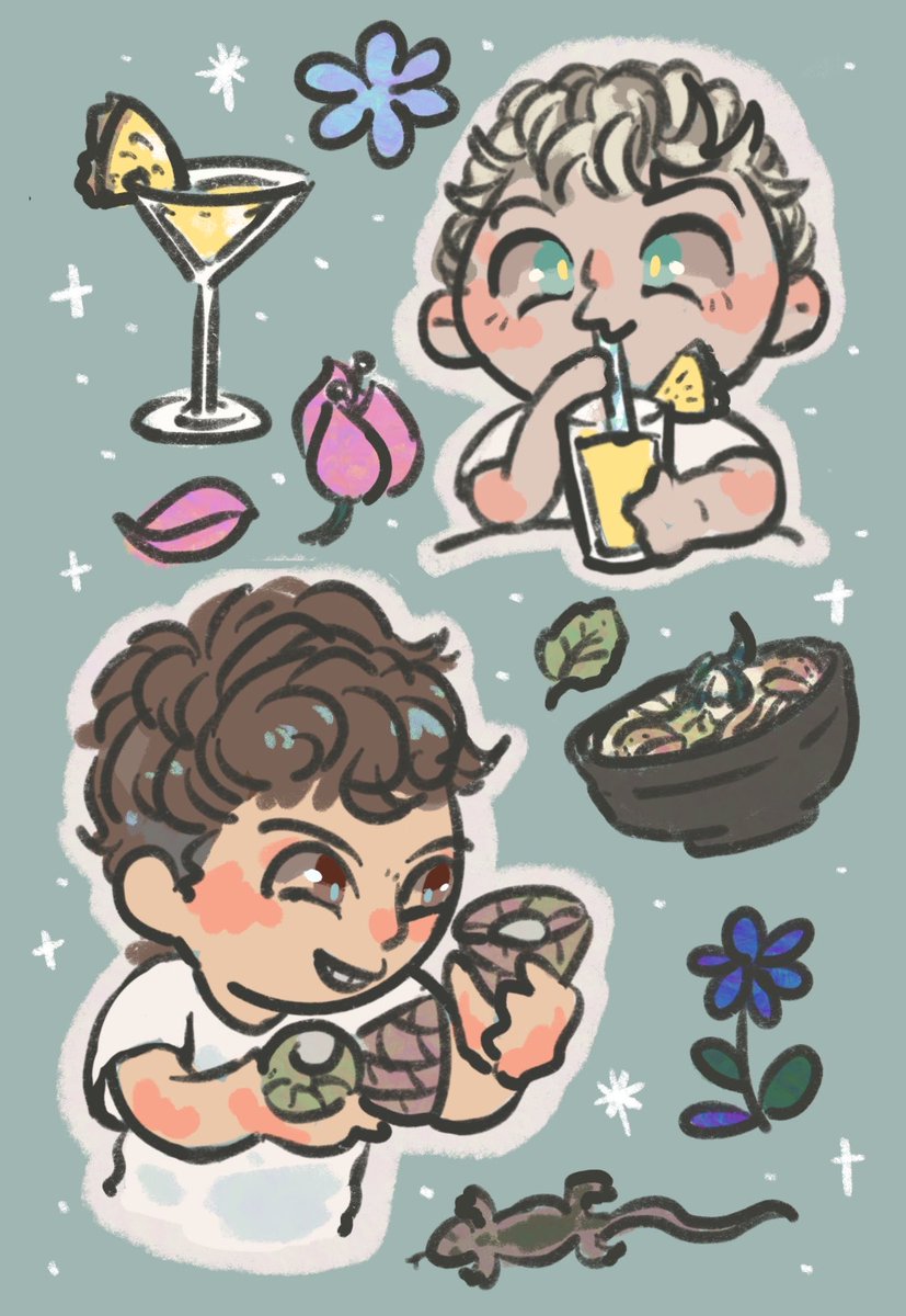 Fast doodles. I love Dan’s sneaky face with those whelk in his hands. The pineapple drink looks so good though. So as pho.

#phanart