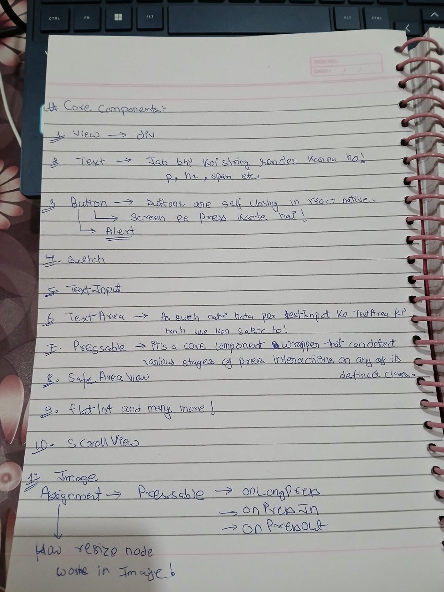 Aditya989746994's tweet image. Such a great lecture @surajtwt_ sir maja he aa gaya 🔥
Learnings:-
-&amp;gt;React native, and expo
-&amp;gt; Core Components of react native 
(View , text, button,  switch,  textInput, Pressable, safeAreaView, etc.)
-&amp;gt; Stylesheets
-&amp;gt;And i build my first mobile project 
#Reactnative #Chaicode