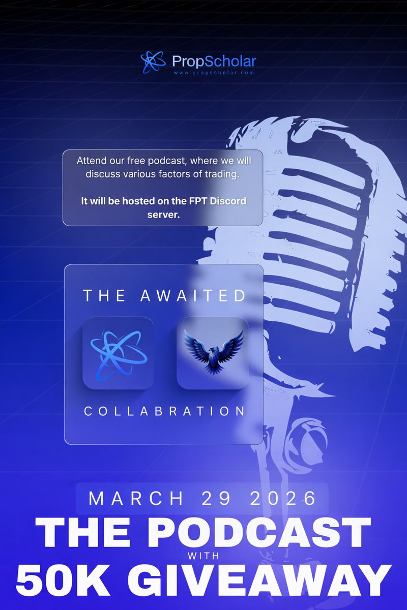 TheForexTraderz's tweet photo. 🚨PODCAST SPECIAL $50,000 LIVE ACCOUNTS GIVEAWAY 🚨

We are happy to announce our Podcast with @PropScholar happening on 29th March 2026.

We will also be Giving Away Accounts worth $50,000 during the Podcast.

Join Discord -
1. https://t.co/vwowAwg32J
2. https://t.co/5N6Puc5CcE https://t.co/abk3JEPPn8