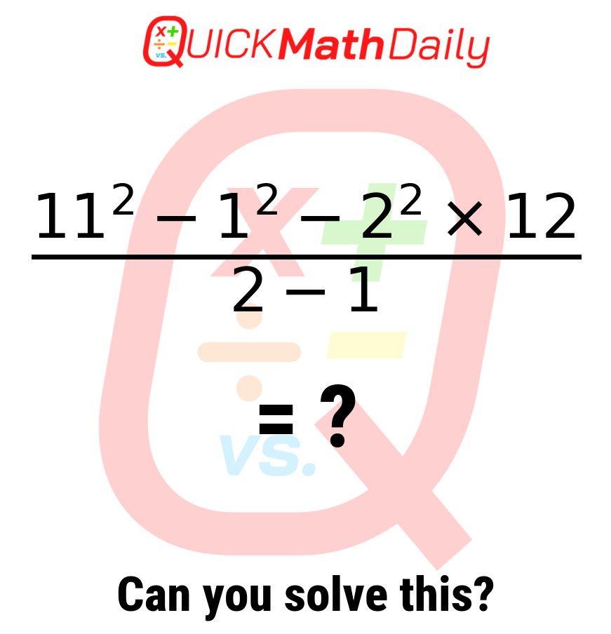 QuickMathDaily's tweet image. Quick math workout! Can you get this one right? ⚡

#BrainTraining #LearnMaths #MathIsFun #MathQuiz #StemEducation