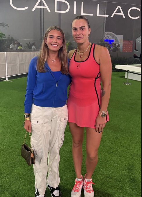 Natalia65un's tweet photo. Trump’s Granddaughter Kai trump with Sabalenka.  She said “So much fun watching you…Let’s get it on Saturday” in her Instagram. https://t.co/ROWIhSqAir