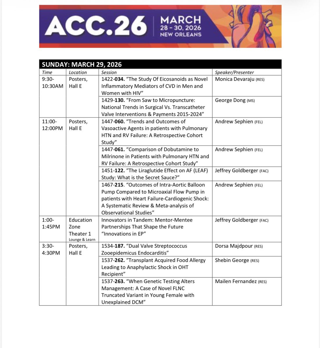 adityadoc1's tweet photo. @UMiamiHealth represented strong at #ACC26 💪💪

@ACCinTouch 

Most excited about our fellows who will be at Jeopardy and several other medical students and residents presenting posters &amp; cases!
@univmiami @umiamimedicine 

@YChatzizisis @russcolombomd @SephienMD @KavianpourMD https://t.co/7DGmAPu5AE