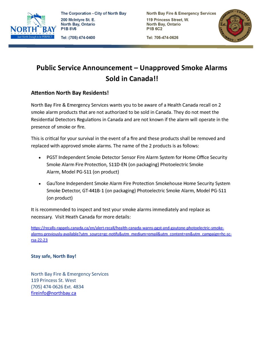 North Bay Fire & Emergency Services tweet media