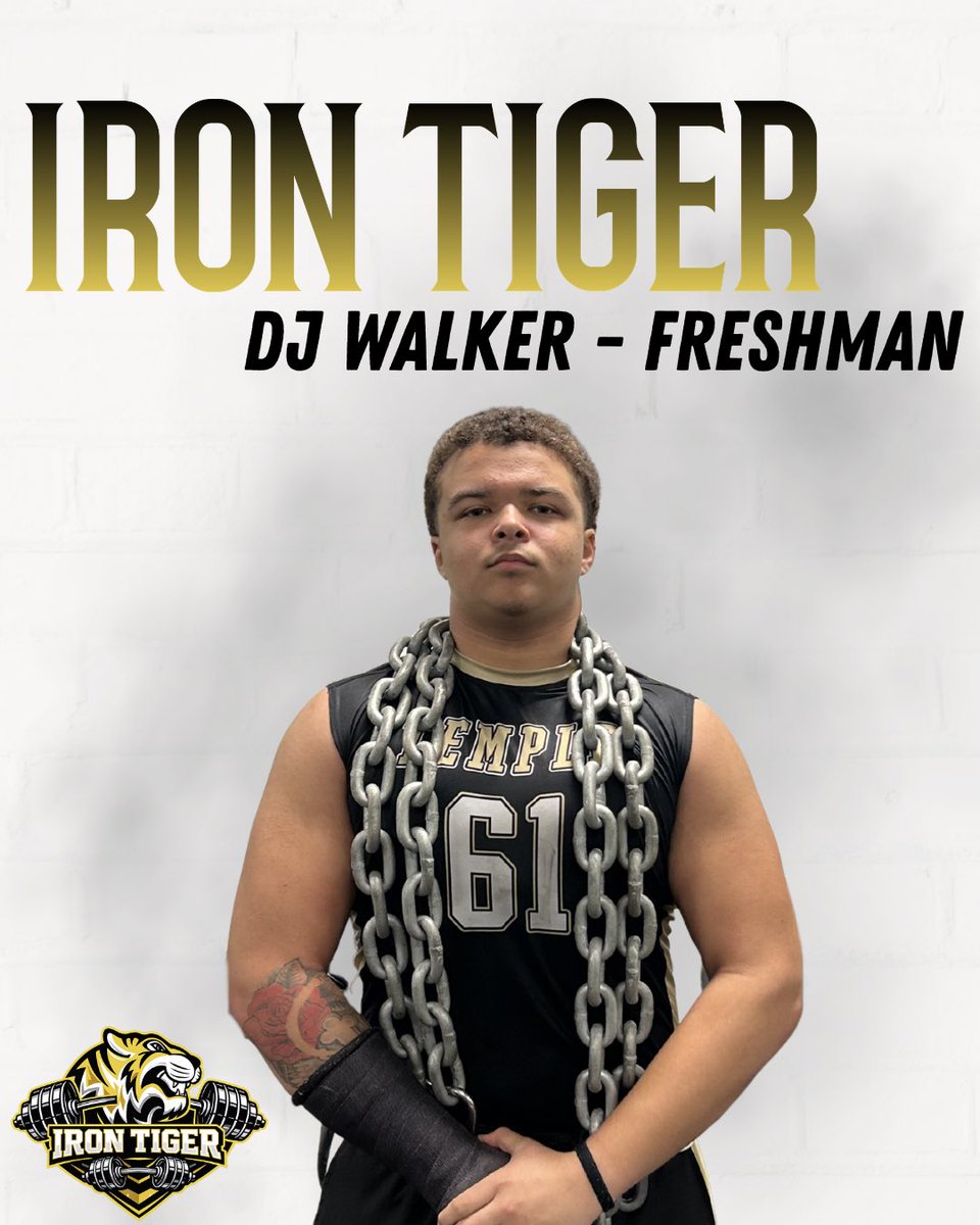 TempleStrength's tweet photo. Iron Tiger of the Week ๐
๐ช
Shoutout to Freshman DJ Walker for earning this weekโs Big Frame Iron Tiger. Bringing great effort, toughness, and a strong mindset every day in the weight room. The future is brightโkeep building. ๐ช
#SAGE #BUILTNOTGIVEN #ONECOMMUNITYONEROAR https://t.co/3QWgNLSP9E