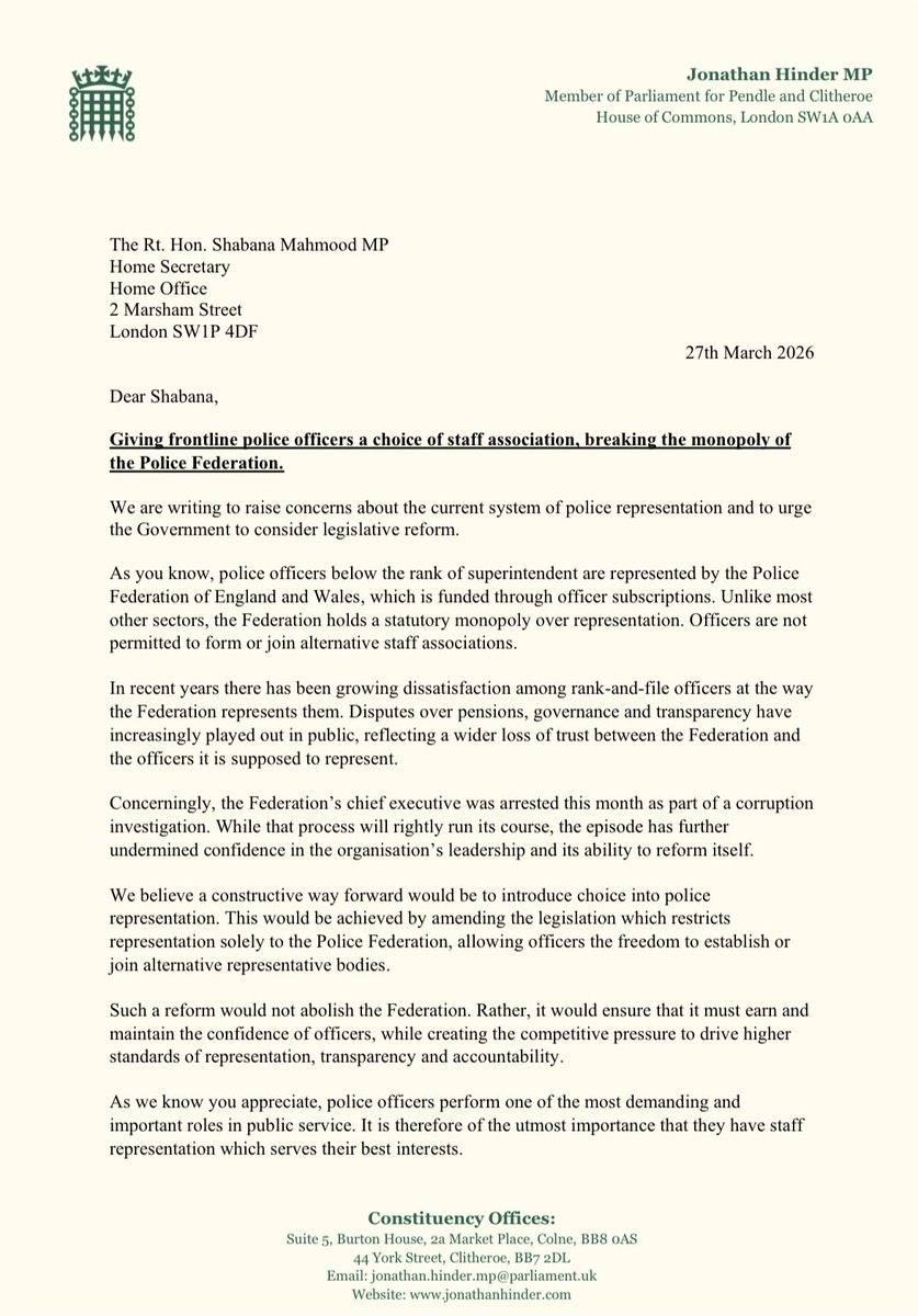 Jonathan Hinder MP tweet media