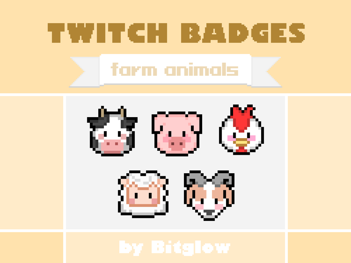 BitglowAssets's tweet photo. My first animal badge pack! 🐮

Tried something a bit different from my usual designs and went with a cozy farm theme.
Had a lot of fun making these litte guys.♥️

Download 👉 https://t.co/bvdaJk9yr0

#pixelart #etsy #twitchbadge #twitch #streaming #twitchstream https://t.co/c2R0A3iqrY