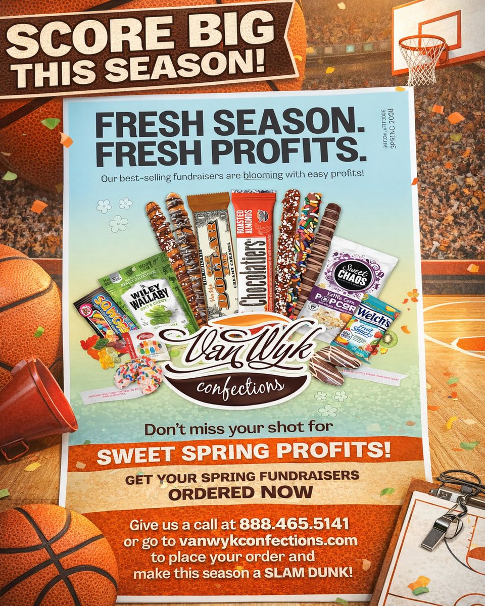 vwconfections's tweet photo. Score big this season. 🏀

Fresh season. Fresh profits.

Our best-selling fundraisers are blooming with easy profits—chocolate bars, pretzel rods, gummies, and more. Don't miss your shot for sweet spring profits.

#vanwykconfections #springfundraising  #scorebig https://t.co/lFSSyWrLLY