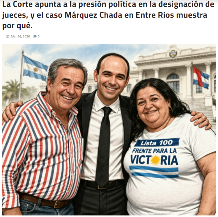 La Corte apunta a la presión política en la designación de jueces, y el caso Márquez Chada en Entre Rios muestra por qué! #NoNosCallamosMás #lacaldera  #SeLesCaeLaCareta
 lacaldera.com.ar/la-corte-apunt…