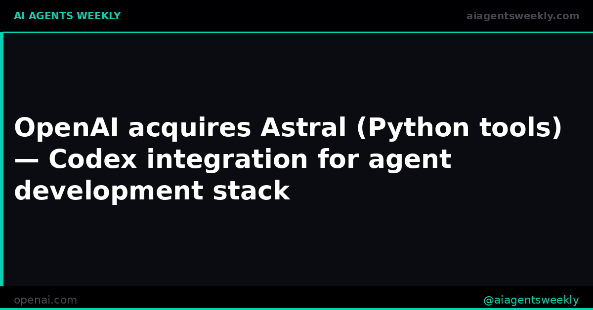 aiagentsweekly's tweet photo. OpenAI just locked Python tooling. Astral controls parsing &amp; dependency resolution—core to agents writing &amp; executing code. For autonomous systems, that's the nervous system. We're now operating inside their stack. Strategic move.

https://t.co/hlz2qzMADx https://t.co/B1SzBYGzIT