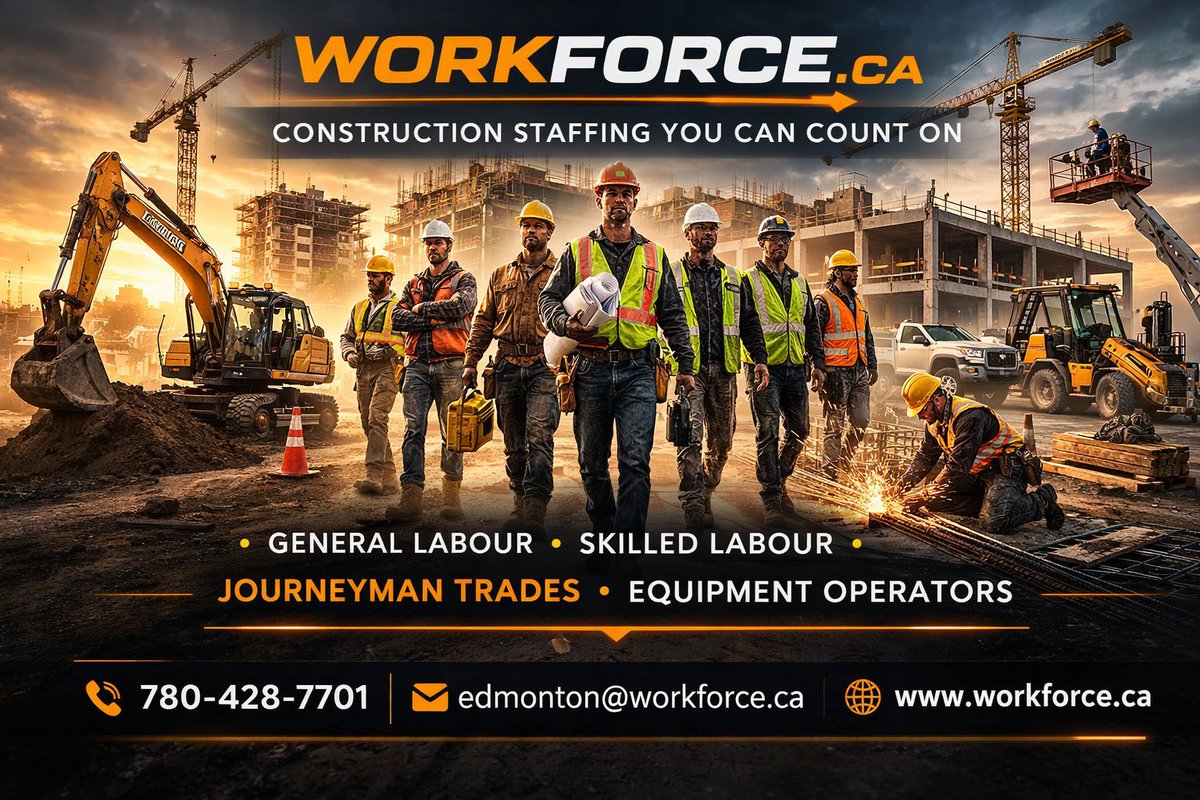 WorkforceEdm's tweet image. Construction staffing you can count on.

✔ General &amp;amp; Skilled Labour
✔ Journeyman Trades
✔ Equipment Operators

Fast. Reliable. Site-ready.
Serving Alberta contractors.

📞 780-428-7701
🌐 workforce.ca 
#edmonton #shpk #fortsask #stalbert #t8n #yeg #sprucegrove