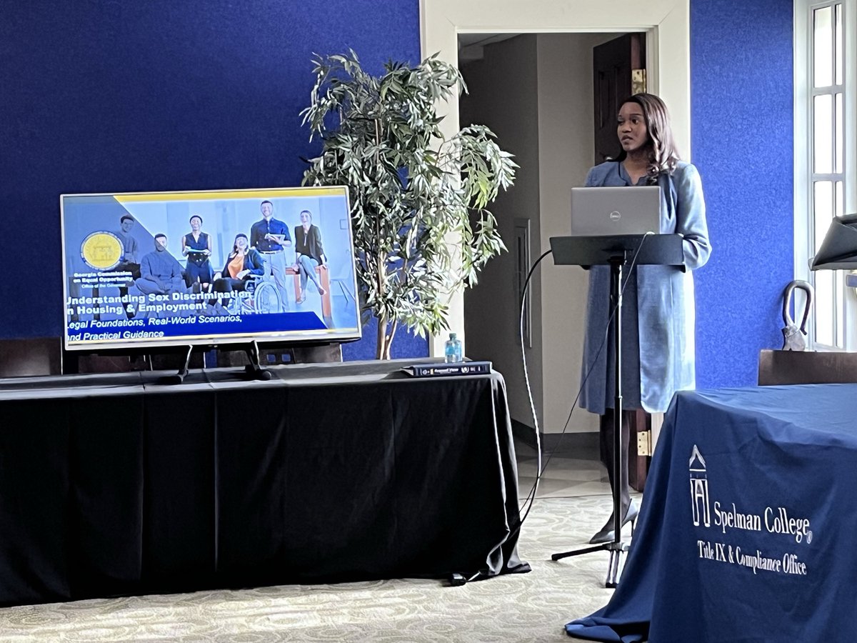 GACommission's tweet photo. On Feb 17, GCEO partnered with Spelman College to lead an engaging, interactive Curated Legislative Experience that invited participants to thoughtfully examine how sex discrimination appears in employment and housing and to explore ways to prevent it. #CLE  #SpelmanCollege https://t.co/f7FOEpUofx