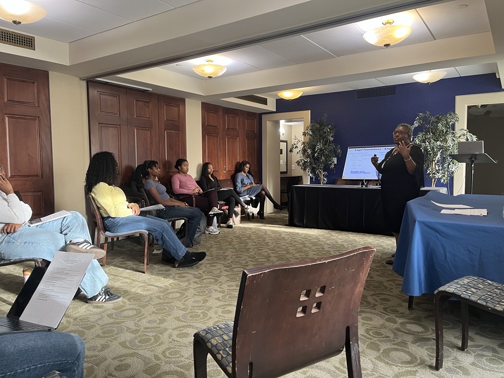 GACommission's tweet photo. On Feb 17, GCEO partnered with Spelman College to lead an engaging, interactive Curated Legislative Experience that invited participants to thoughtfully examine how sex discrimination appears in employment and housing and to explore ways to prevent it. #CLE  #SpelmanCollege https://t.co/f7FOEpUofx