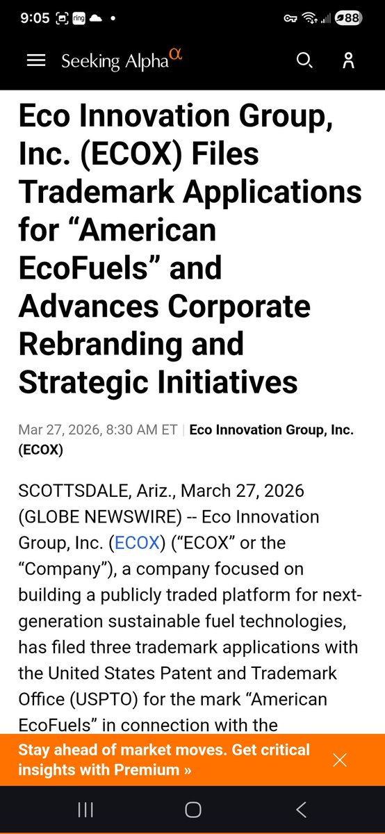 $ECOX The Company expects to submit the appropriate filings with FINRA for a name and trading symbol change in connection with any such rebrand, with “AEFI” identified as the primary requested symbol and “AEFL” as an alternative.

seekingalpha.com/pr/20453868-ec…