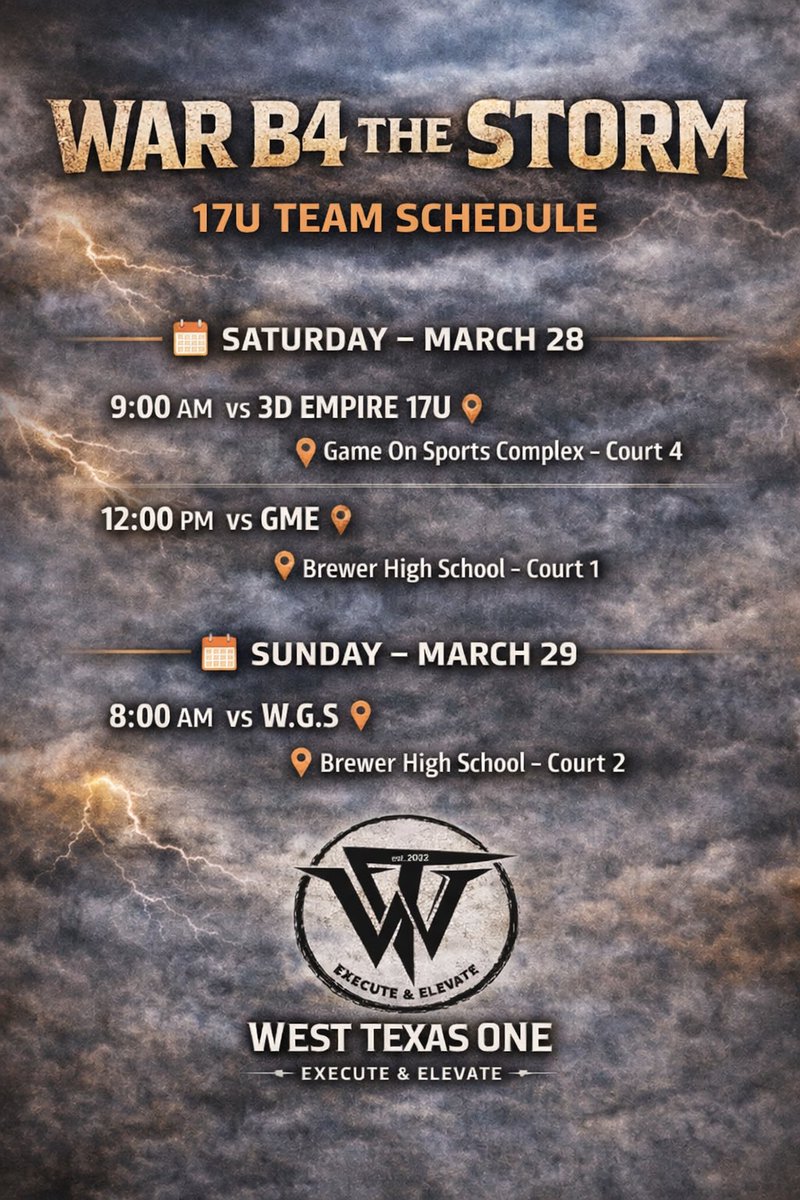 WestTexasONE's tweet photo. 17U Schedule for this weekend in Ft Worth. 
@Warb4storm! It will be a good one! 

-Next Stop Bryan, TX for @NxtProHoops Session 2! https://t.co/Np8tpx6WEF