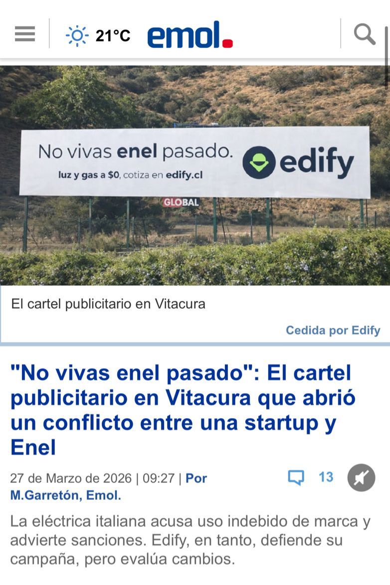 Edifychile's tweet photo. Partimos con una idea. Hoy estamos en Emol.

No es casualidad. Cuando una campaña abre conversación, cumple su objetivo.

La energía está cambiando. Y a veces, para que se note… hay que decirlo distinto.

https://t.co/8y3pQ3oP8r https://t.co/JmkeMNaju8