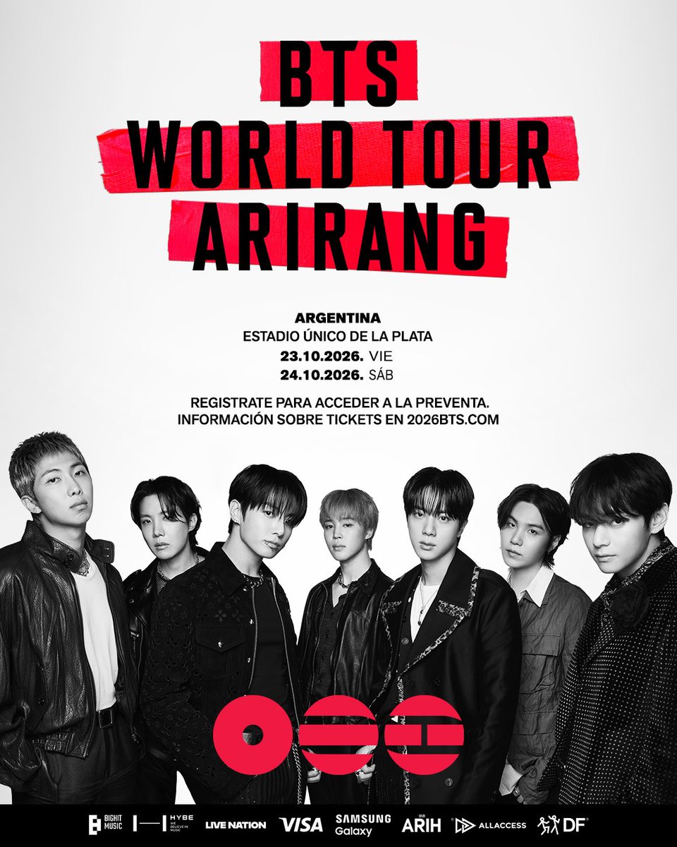 ArgentinaShows's tweet photo. 📣 #BTS_ARİRANG

📍 Estadio Único de La Plata
🗓 23 y 24 de Octubre 

🎫 venta general, viernes 10 de abril a las 10 am. https://t.co/CjMcyRve10