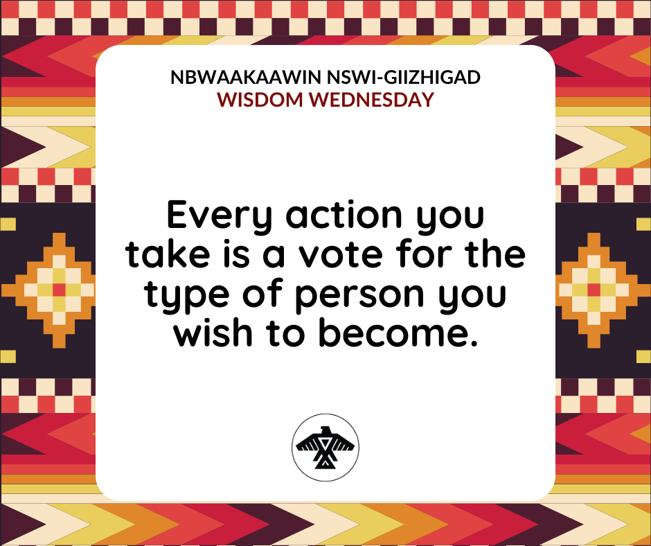 AnishNation's tweet image. Nbwaakaawin Nswi-Giizhigad
#WisdomWednesday

Every action you take is a vote for the type of person you wish to become.