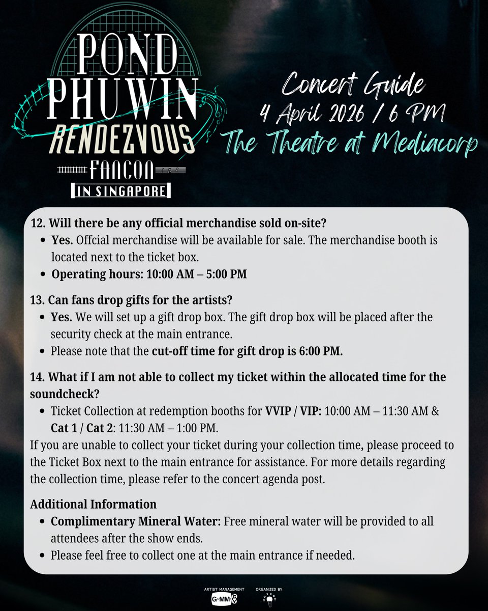 POND PHUWIN FANCON “RENDEZVOUS” IN SINGAPORE 🇸🇬

Update on Concert Guide: 

We’ve added 3 new items to the guide.
Please check below for details 👇

For full details, please refer to the original post.

See you on 4 April 2026 💚