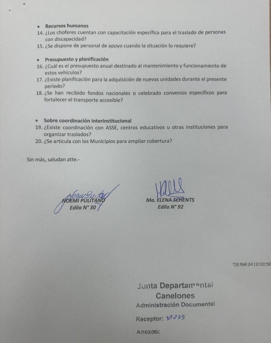 MariaSchents's tweet photo. Días pasados presenté una solicitud de información ante la Intendencia de Canelone preocupada por la situación de los vehículos accesibles en nuestro departamento.
La movilidad no es un privilegio, es un derecho, y hoy muchas personas siguen encontrando barreras para trasladarse. https://t.co/o6QSGf47Ln
