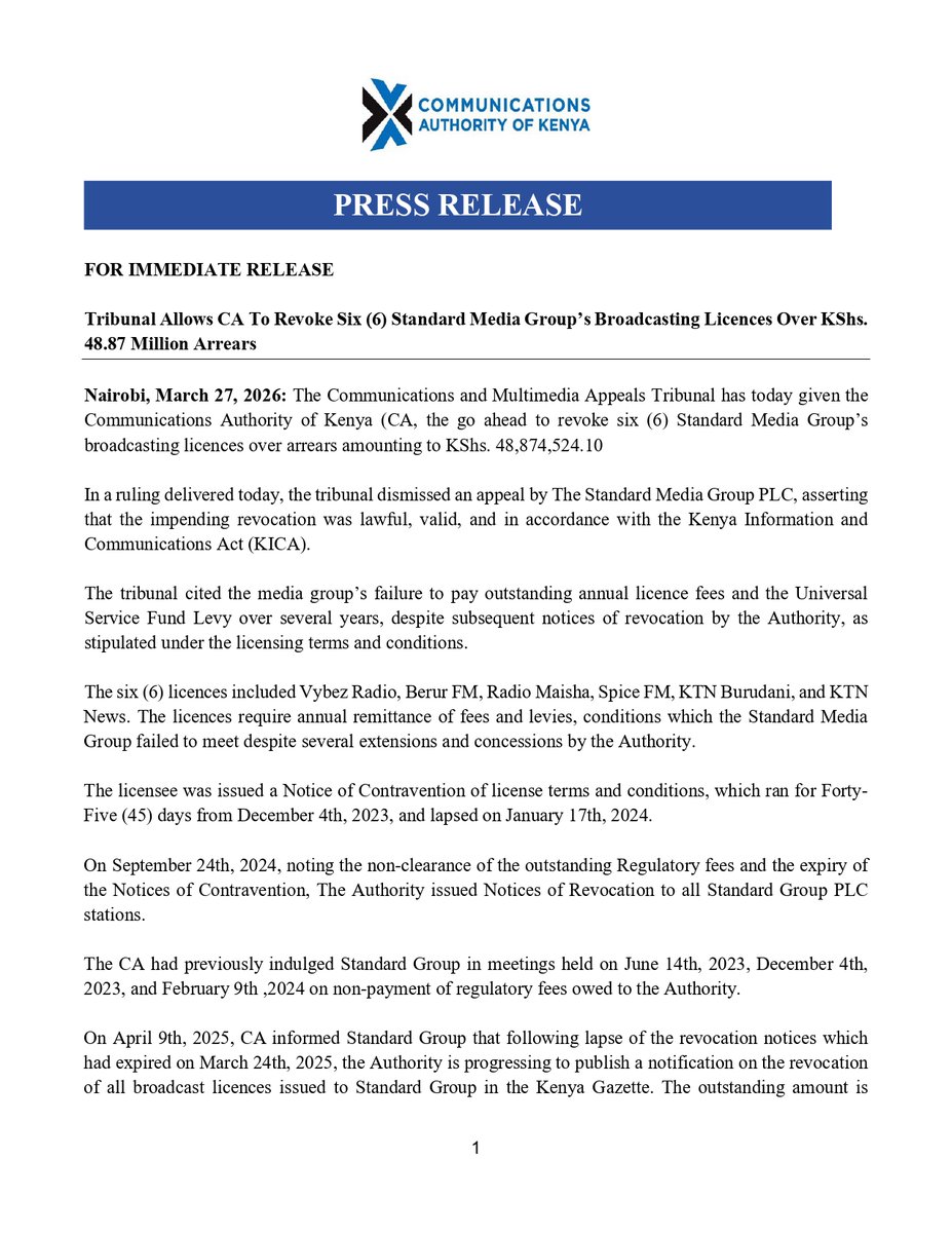 Communications Authority of Kenya (CA) tweet media