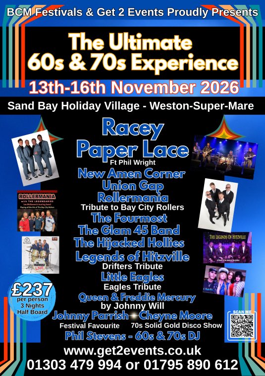 the_fourmost's tweet photo. Love the 60s and 70s? We’re bringing the legends to YOU!
✅ Oct '26: Folkestone
✅ Nov '26: Weston-Super-Mare
✅ March '27: Cleethorpes
Starring Hermans Hermits, Paper Lace, The Fourmost &amp; many more! 🎸
👇 Book your weekend getaway now!
🌐 https://t.co/EfncrVrMfm
📞 01795 890 612 https://t.co/D9382l5bm1