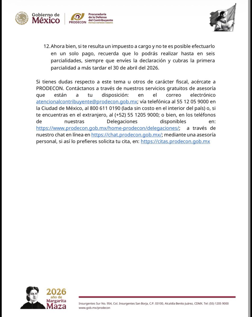 ¡Atención contribuyentes! 📢  

PRODECON te comparte 12 tips oficiales para llenar sin errores tu Declaración Anual 2025 como Persona Física:

1. Ten lista tu Contraseña y/o e.firma vigente.
2. Revisa tu situación fiscal en el RFC.
3. Confirma que tu domicilio fiscal esté