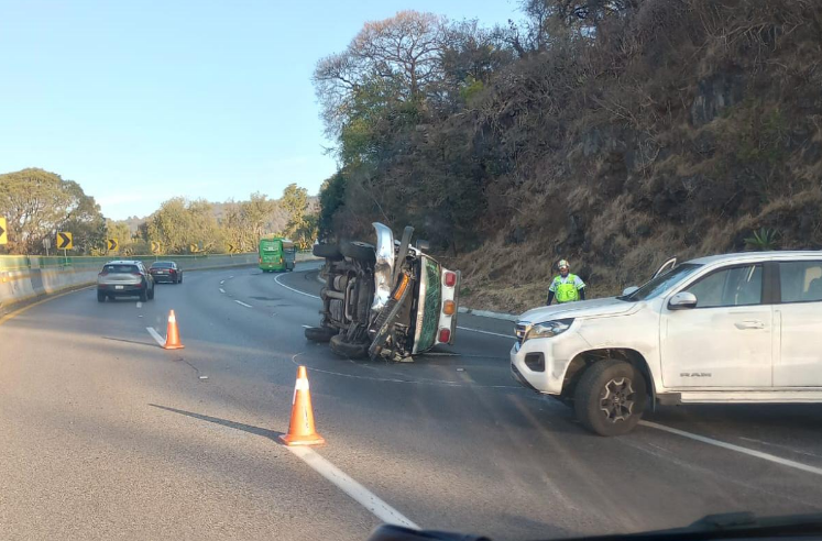 ZonaCNoticias's tweet photo. Se registra un accidente entre una ambulancia y un vehículo en la autopista México-Cuernavaca, a la altura de La Pera, lo que ocasiona carga vehicular con dirección a la Ciudad de México. Elementos de la Guardia Nacional atienden el incidente. https://t.co/AKsb6NdkuA