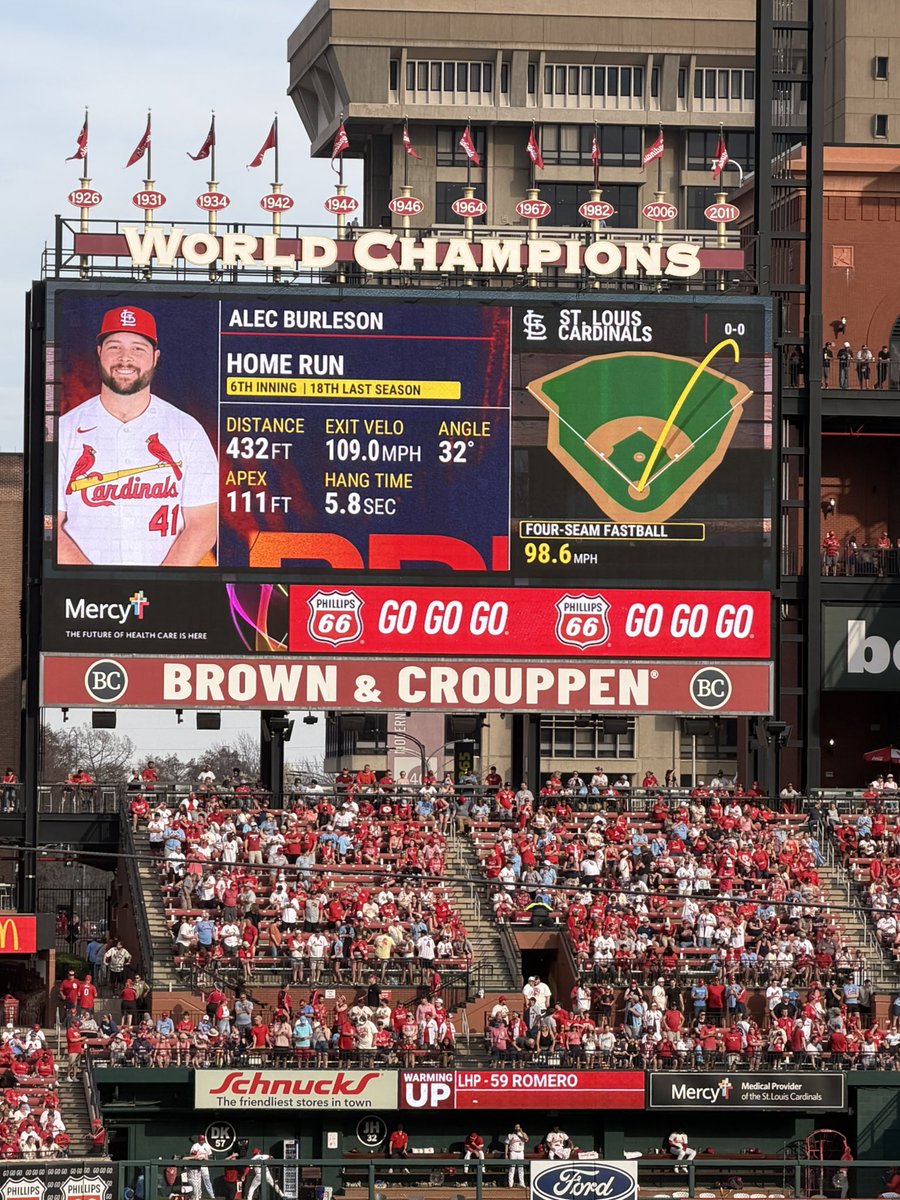 ravan7194's tweet photo. Stats for Burly’s bomb 💣 on Opening Day

#stlcards  #burlybomb https://t.co/z10VXXzJEo