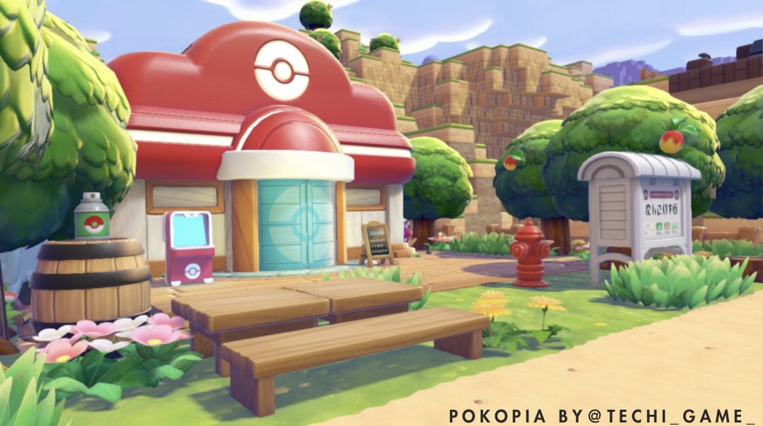 techi_GAME_'s tweet photo. ぱさぱさこうやの街
ポケセン周りを虫ポケモンとかのすみかに！

やっと街中最初の整備完了✌️次は近くに博士のすみかを...！

#pokopia #ぽこあポケモン https://t.co/45MyVDhQki